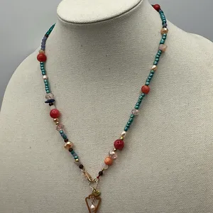 Artisan Handmade Beaded Necklace with Quartz and Pearl Accents thumbnail 5