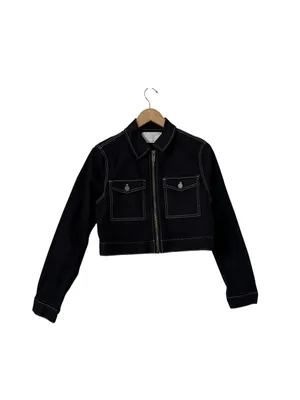 OAK + FORT Black White Contrast Stitch Cropped Cotton Jacket thumbnail 2