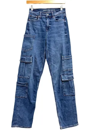 American Eagle Super High-Rise Baggy Straight‎ Cargo Jeans Medium Wash Blue 0 thumbnail 1