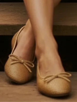 Serra brand super cute beige woven style ballerina flats thumbnail 2
