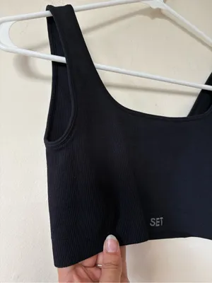 SET ACTIVE SculptFlex Box Cut Ribbed Sports Bra in Onyx Black Sz Medium thumbnail 5