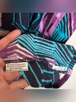 Tucker Abstract Chevron Tunic Purple, Teal Black Silk Blend Women’s top size L thumbnail 4