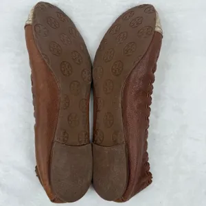 Tory Burch Leather Scalloped Ballet Flats‎ Snakeskin Cap Toe Logo 7.5 READ thumbnail 10