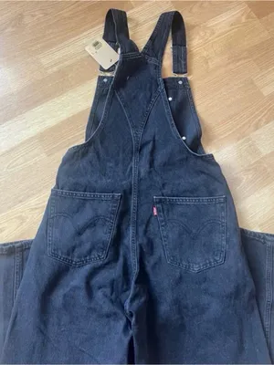 Levi’s Black Denim Wide Leg Apron Front Tie Overalls Medium Womens thumbnail 4