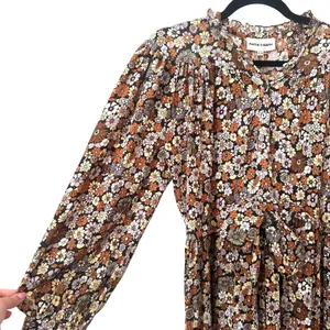 ANTIK BATIK Colline Gathered Floral Dress Brown NWT‎ XS/36 thumbnail 4
