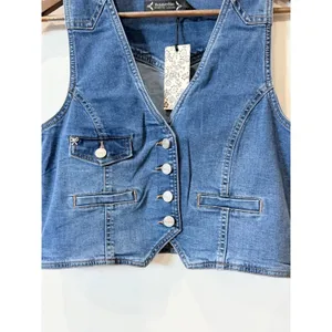 Nanette Lepore Blue Denim Vest Bow Detail Size S Western Y2K Cowgirl thumbnail 4