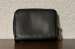 Black Leather Wallet with Gold Zipper thumbnail 1