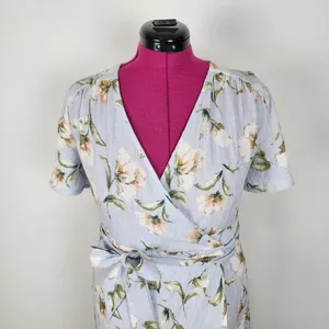 Prómesa Floral Wrap Dress Light Blue Cotton Spandex Size M thumbnail 10