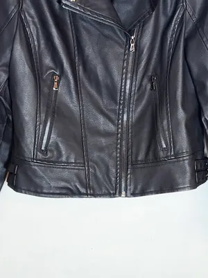 Celebrity Pink Black Faux Leather Moto Jacket Size Medium thumbnail 3