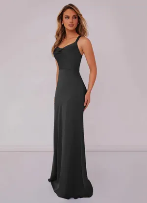 Azazie Barbie Black Mermaid Pleated Stretch Satin Dress thumbnail 4