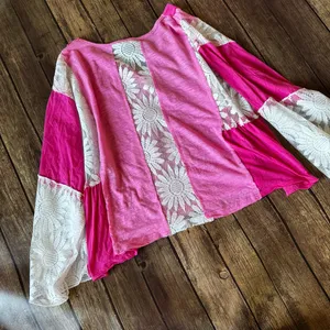 🌸 POL Pink Boho Lace Patchwork Top - Size M 🌸 thumbnail 4