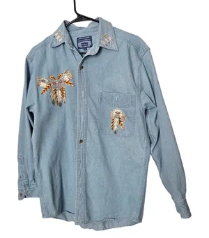 Vintage Real Good Denim By All Sport Denim Long Sleeve Button Up Shirt Small thumbnail 1