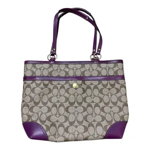 Vintage Brown Coach Signature Plum Berry Heritage Stripe Tote Shoulder-Bag Purse thumbnail 6