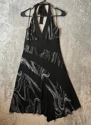 Vintage Y2K Asymmetrical‎ Glitter Swirl Babydoll Halter Dress Sz Large Fairycore thumbnail 1