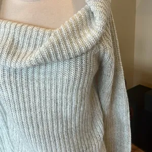 Oversized Cowl Drape Neck Light Gray Crochet Sweater Size XS thumbnail 3