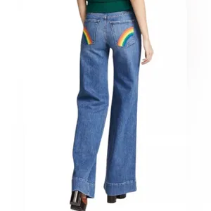 AO.LA by Alice + Olivia High Rise Flare Rainbow Embroidered Jeans Size 25 thumbnail 2