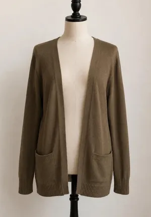 Old Navy Taupe Open Front Cardigan Sweater Pockets Medium thumbnail 1