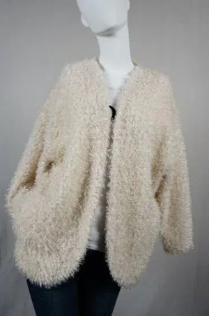 H&M Off White Poodle Fur Open Style Fuzzy Coat Size 8 (M) thumbnail 1