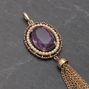 Vintage Avon Royal Elegance Pendant Purple Stone, Gold Tone, Faux Pearl 1970s thumbnail 2