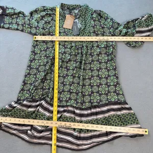 VERO MODA Tunic Dress XL Green Floral Print Button Neck Bell Sleeves Tiered NWT thumbnail 3