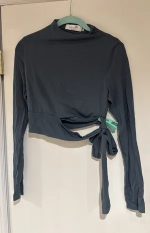 Lu Bella Cropped Long Sleeve With Tie On Side Blue Size M thumbnail 1