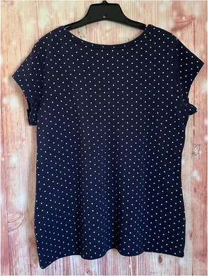 Relativity Navy Blue V Neck Silver Polka Dot Henley T Shirt Size L thumbnail 7
