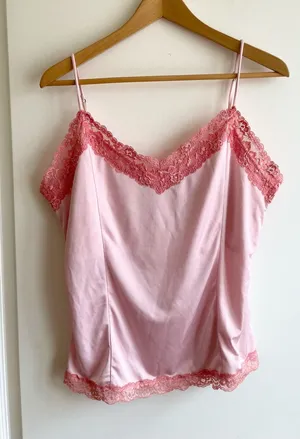 Vintage The Limited Y2K Pink Lace Trim Tank Top Cami Size XL Marie Antoinette thumbnail 1