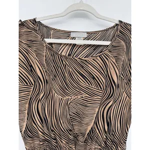 Vintage Toska Hi-Lo Dress Brown Black Leaf Print Summer Short Sleeve Casual Sz L thumbnail 5