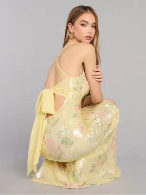 Windsor Brinley Bow Back Floral Sequin Column Dress thumbnail 5