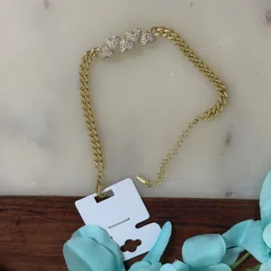 14K Gold Plated XP Womens Heart Pave Crystal Curb Chain Bracelet‎ Adjustable thumbnail 2