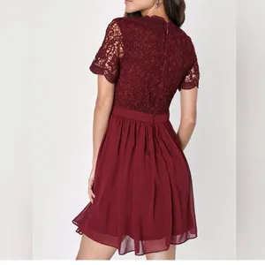 Lulus Angel in Disguise Burgundy Lace Chiffon Flare Skater Dress SMALL‎ thumbnail 4