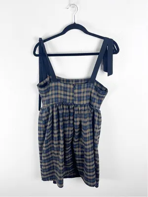 CIDER Brown Tartan Plaid Tie Shoulder Straps Back Zipper Closure Dress Medium thumbnail 2