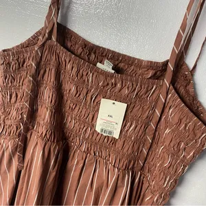 A New Day Dress Women Midi XXL Smocked Pockets Tie spaghetti Straps Pleasant thumbnail 6