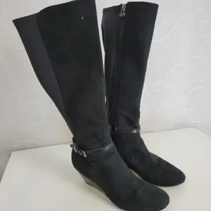Dana Buchman Womens Boots Size 6.5 Black Suede Wedge Heel Knee High Side Zip thumbnail 7
