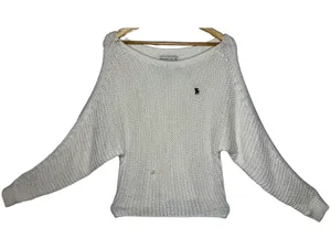 Abercrombie & Fitch Cream Knit Long Sleeve Pullover Scoop Neck Sweater Size S thumbnail 1