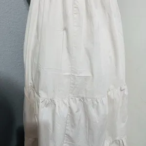 Women Ivory Smocked‎ Tiered Tie Straps Maxi Peasant Dress Size L 100% Cotton thumbnail 10