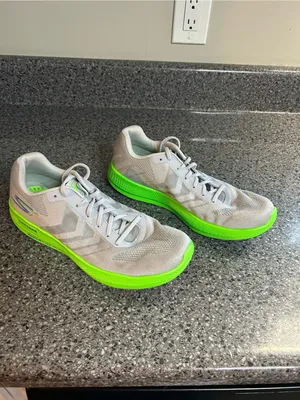 Skechers Light Gray Athletic Sneakers with Neon Green Soles thumbnail 8