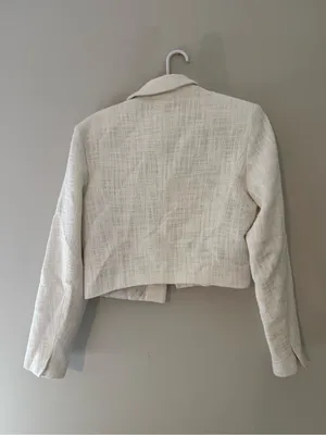 Abercrombie & Fitch White Tweed Cropped Blazer Jacket Women’s Small thumbnail 6