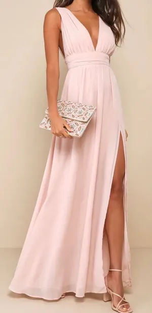 NWT Lulus Size Medium Heavenly Hues Pale Pink Blush Maxi Dress Formal Glam thumbnail 1