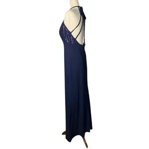 X by Xscape Navy Sequin Halter Keyhole Formal Maxi Gown Size 12 thumbnail 4