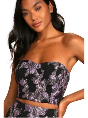 Lulus NWT two piece invite list Floral Jacquard dark romance gothic glam dress M thumbnail 2