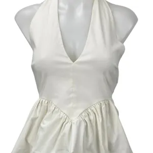 Zara White Halter V Neck Backless Sleeveless Open Back Peplum Blouse Top Size M thumbnail 2