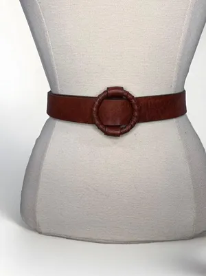 Womens Leather Boho Minimalist Brown Buckle Belt thumbnail 1