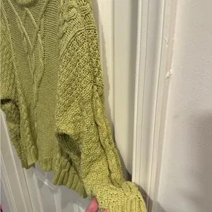 aerie Lime Green Cable Knit Crewneck Sweater thumbnail 5