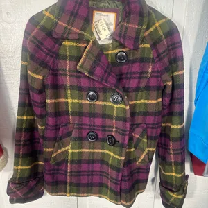 Aeropostale Y2K Plaid Wool Pea Coat Size Small EUC thumbnail 3