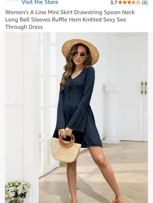 Navy Long Sleeve Tie-Front Swim Cover Up Dress Sheer See Through Size XS New thumbnail 2