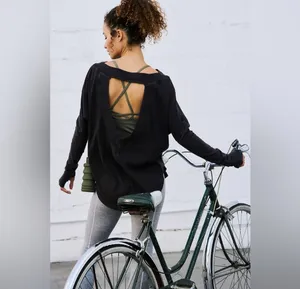 NWT Free People Movement Simply Layer Hi-Low Long Sleeve Top In Black thumbnail 2