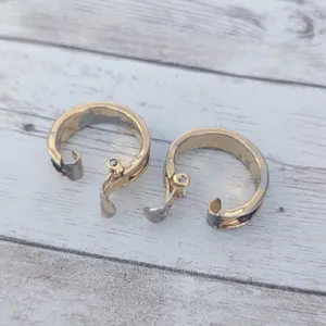 Vintage Clip On Earrings Large Hoops with Center Design - Damaged thumbnail 6