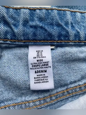 H&M ultra high waist wide leg denim jeans medium wash raw frayed hems 12 thumbnail 3