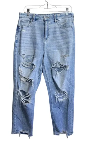 American Eagle Curvy Mom Jeans Light Wash Ripped High Rise 10 Short thumbnail 1